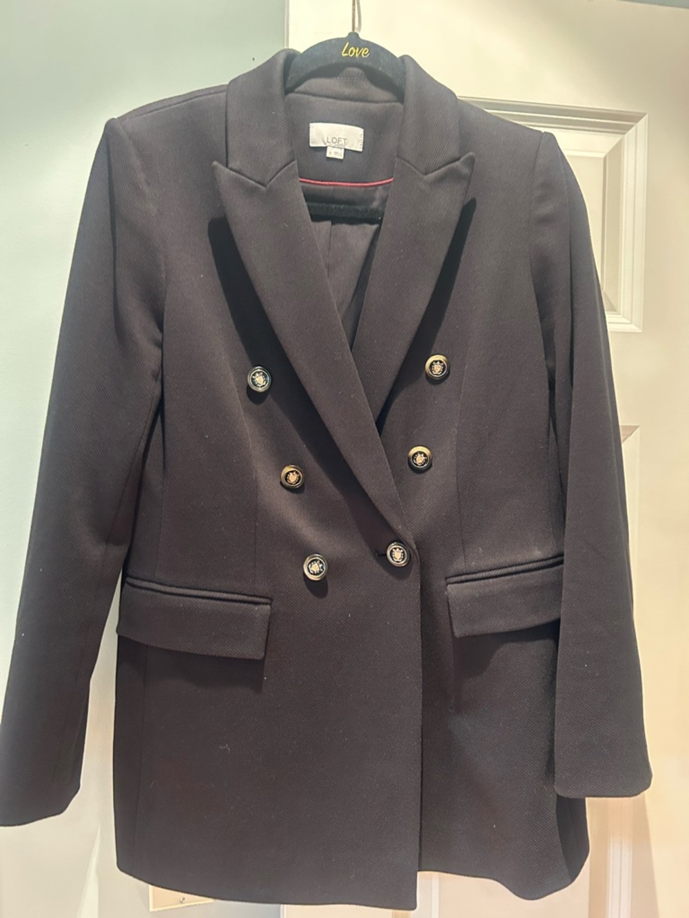 LOFT Black Double-Breasted Blazer with Gold Buttons